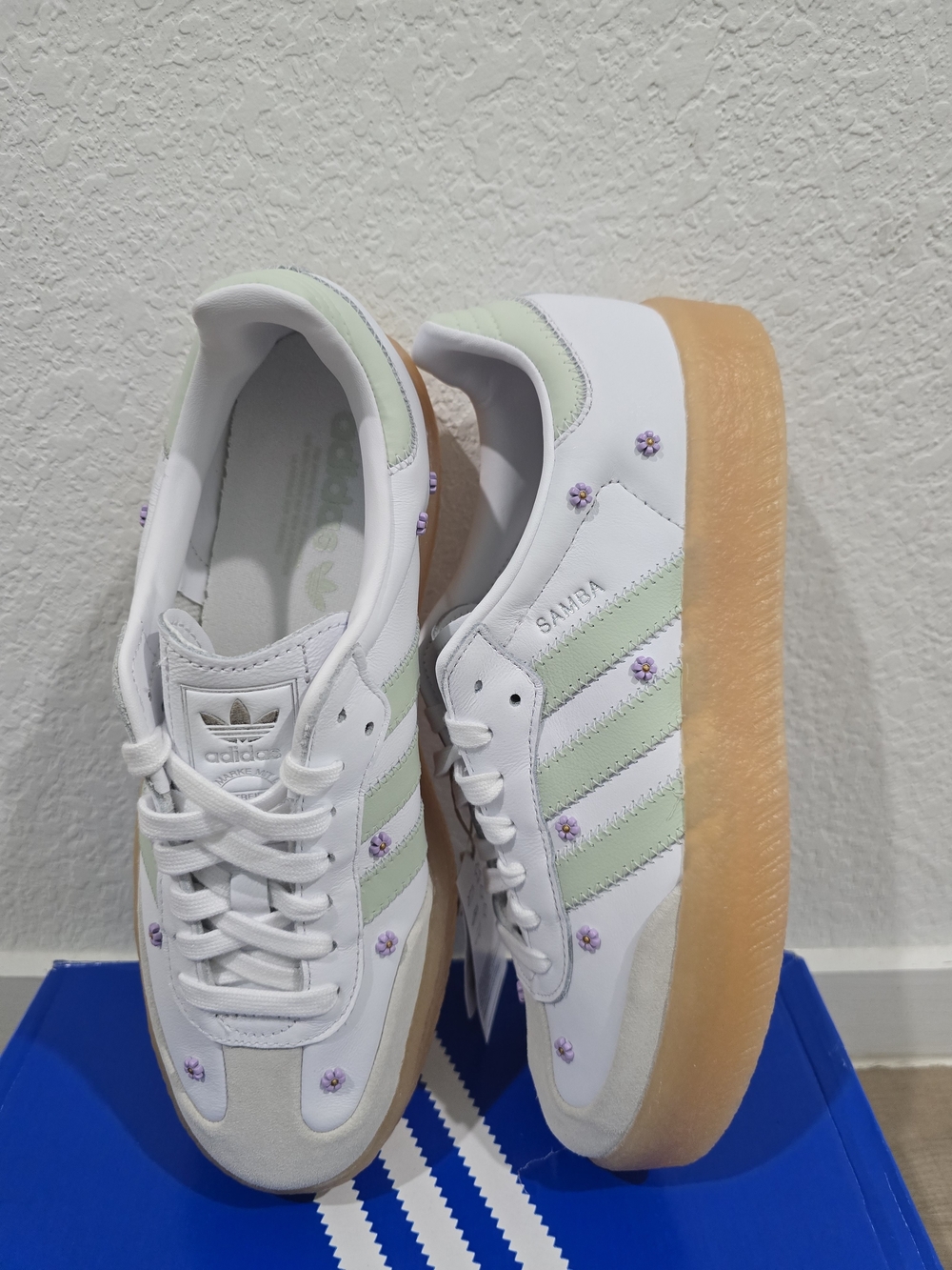 Adidas Women's Samba Platform Sneakers in White & Mint with Lavender Details - Picture 6 of 9